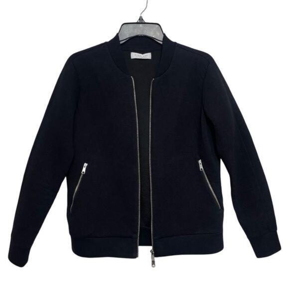 Everlane Street Fleece Bomber Jacket ScubaZip Up Pockets in Midnight Size S - Picture 3 of 11